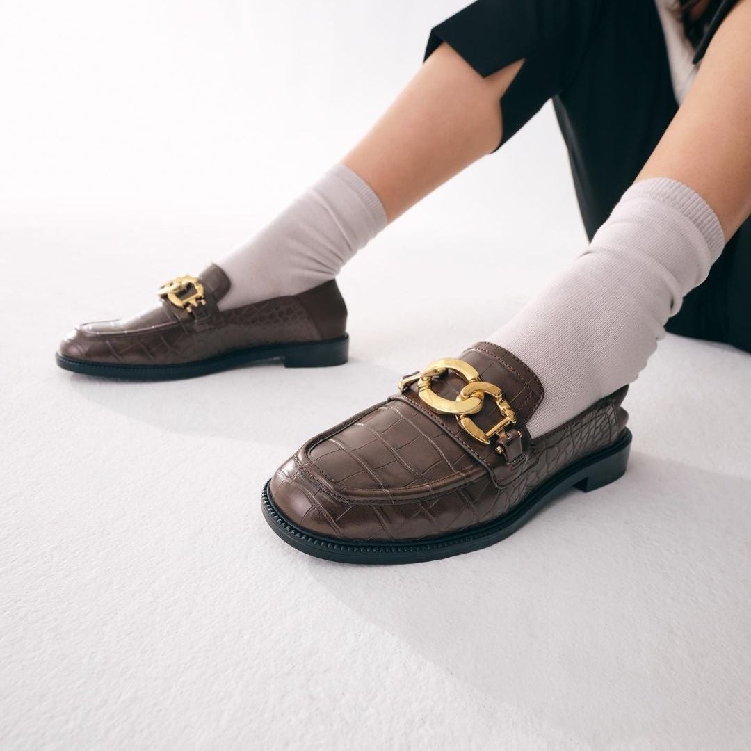 Brown leather loafers